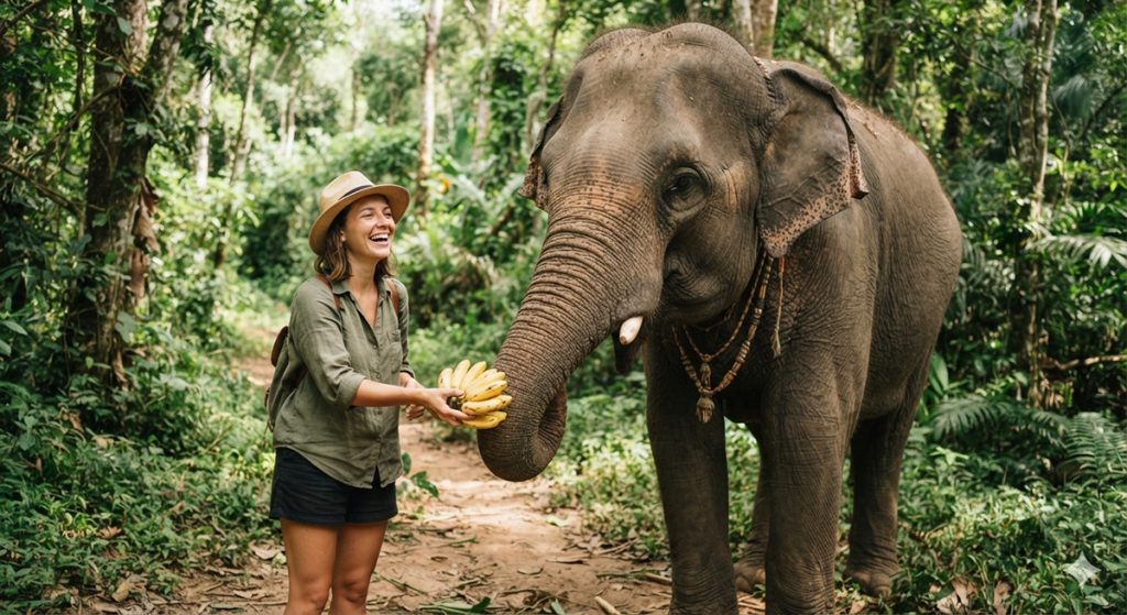 Walk side by side with rescued gentle giants in their natural jungle home! Experience a 100% ethical, cruelty-free adventure with zero riding. Book your Koh Samui sanctuary tour today! Ethical Koh Samui Elephant Sanctuary Tour with rescued elephants in jungle habitat