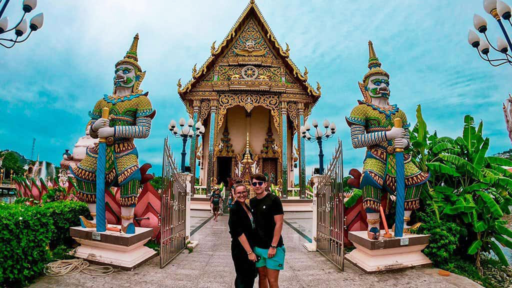 Cruise passengers exploring Wat Plai Laem temple complex on a Koh Samui shore excursion Cruise passengers exploring Wat Plai Laem temple complex on a Koh Samui shore excursion